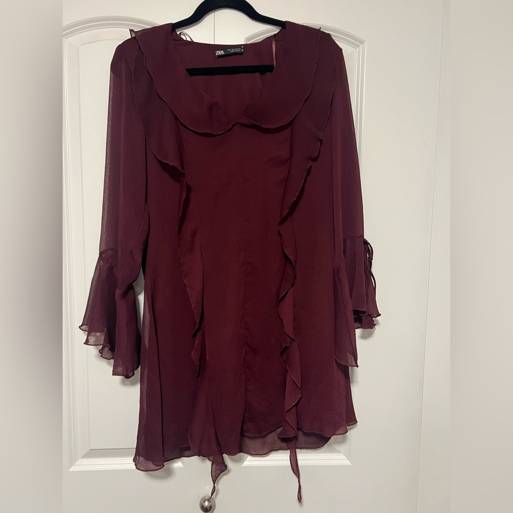 Zara Deep Red V-Neck Dress